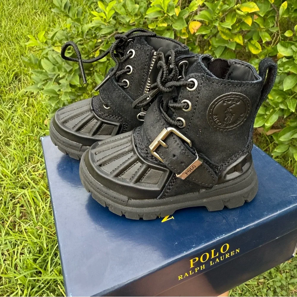 NWT Polo by Ralph Lauren Black Kids Boots with Buckle SIZE 5 - Picture 1 of 5